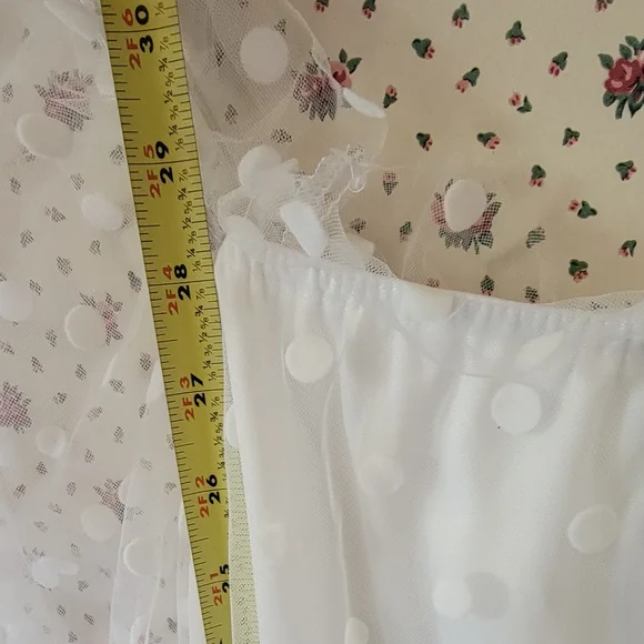 Sexy white polk-a-dot cocktail dress  w/ sheer sleeves. Size L.(8/10). New - Picture 8 of 14